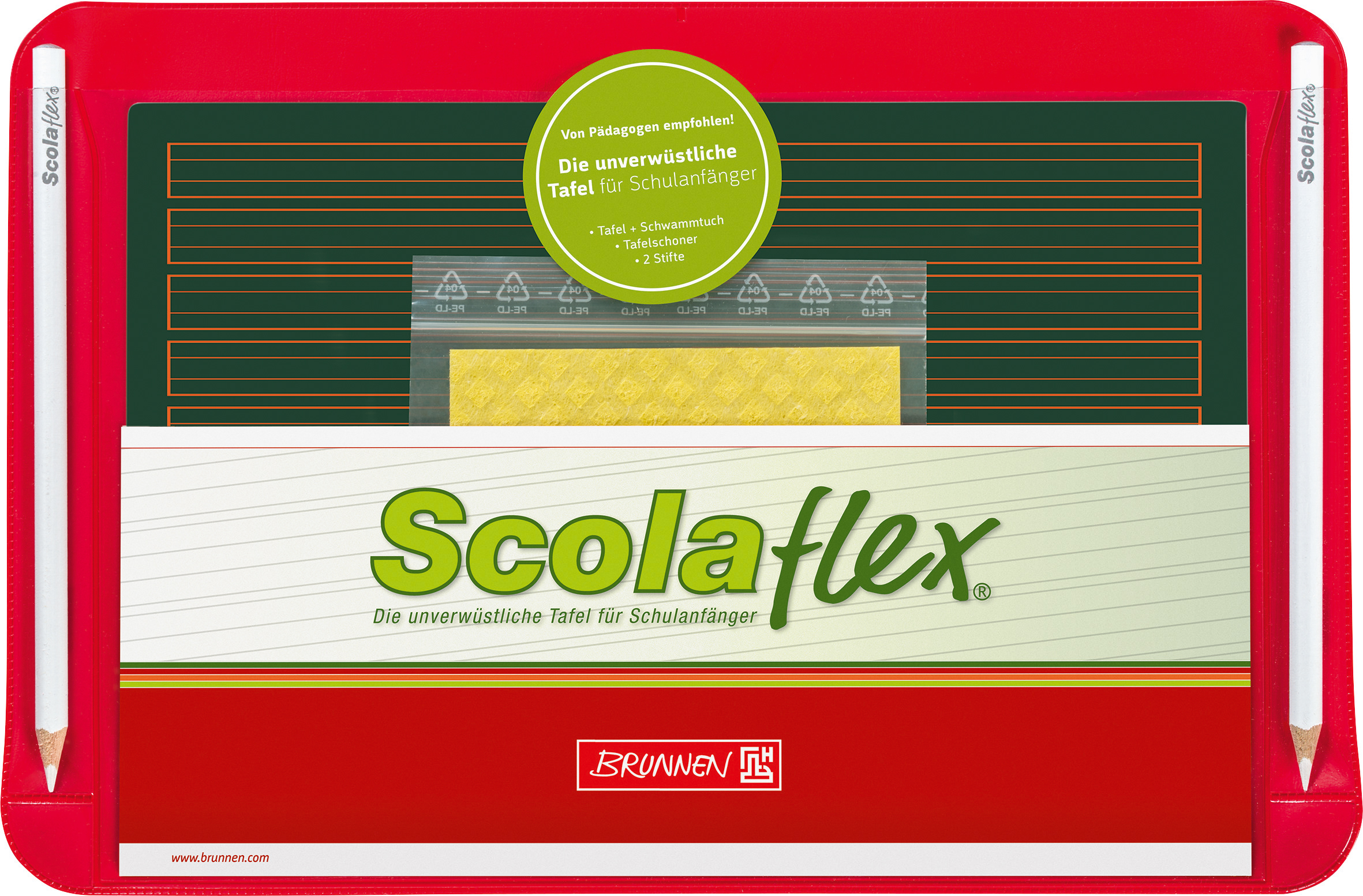 Scolaflex Tafel Set L1 Tafel Vorderseite Lin 1 Rückseite kariert Schwammtuch 2 Tafelstifte Tafelschoner