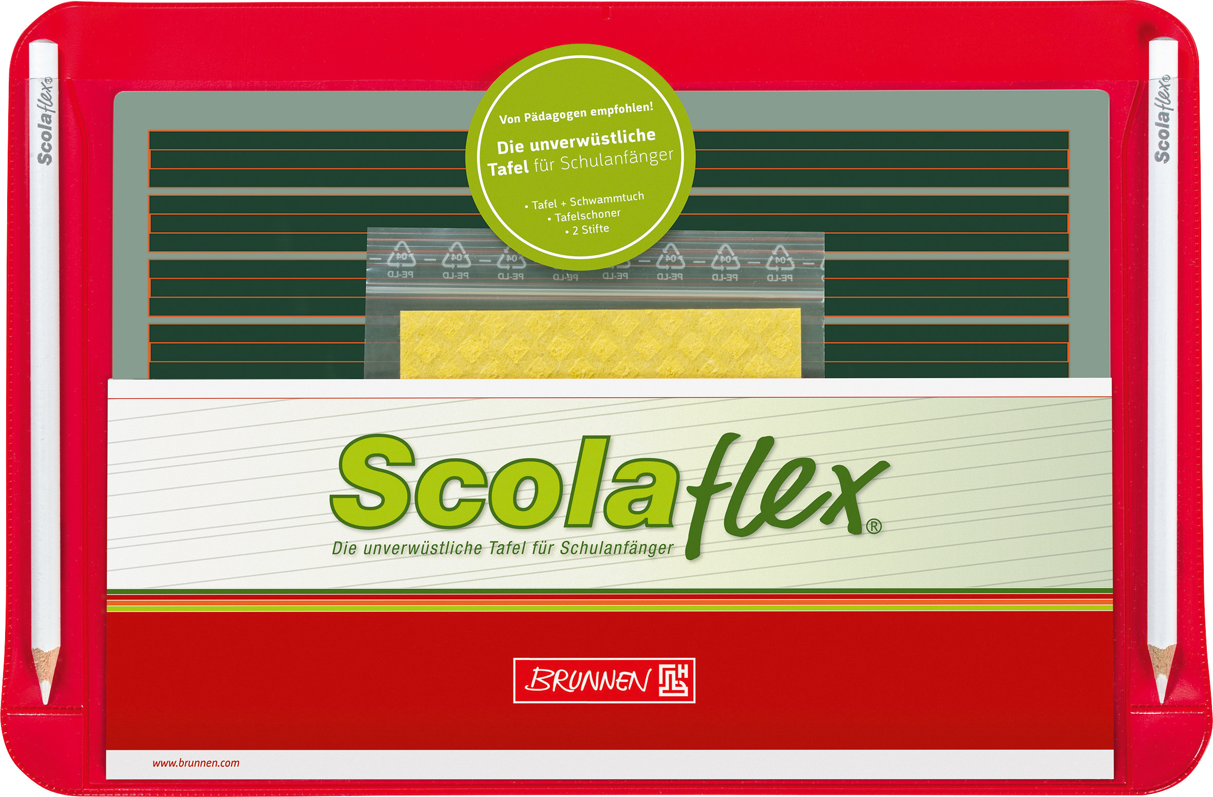 Scolaflex Tafel Set L1A Vorderseite Lin 1 Rückseite blanco Schwammtuch 2 Tafelstifte Tafelschoner