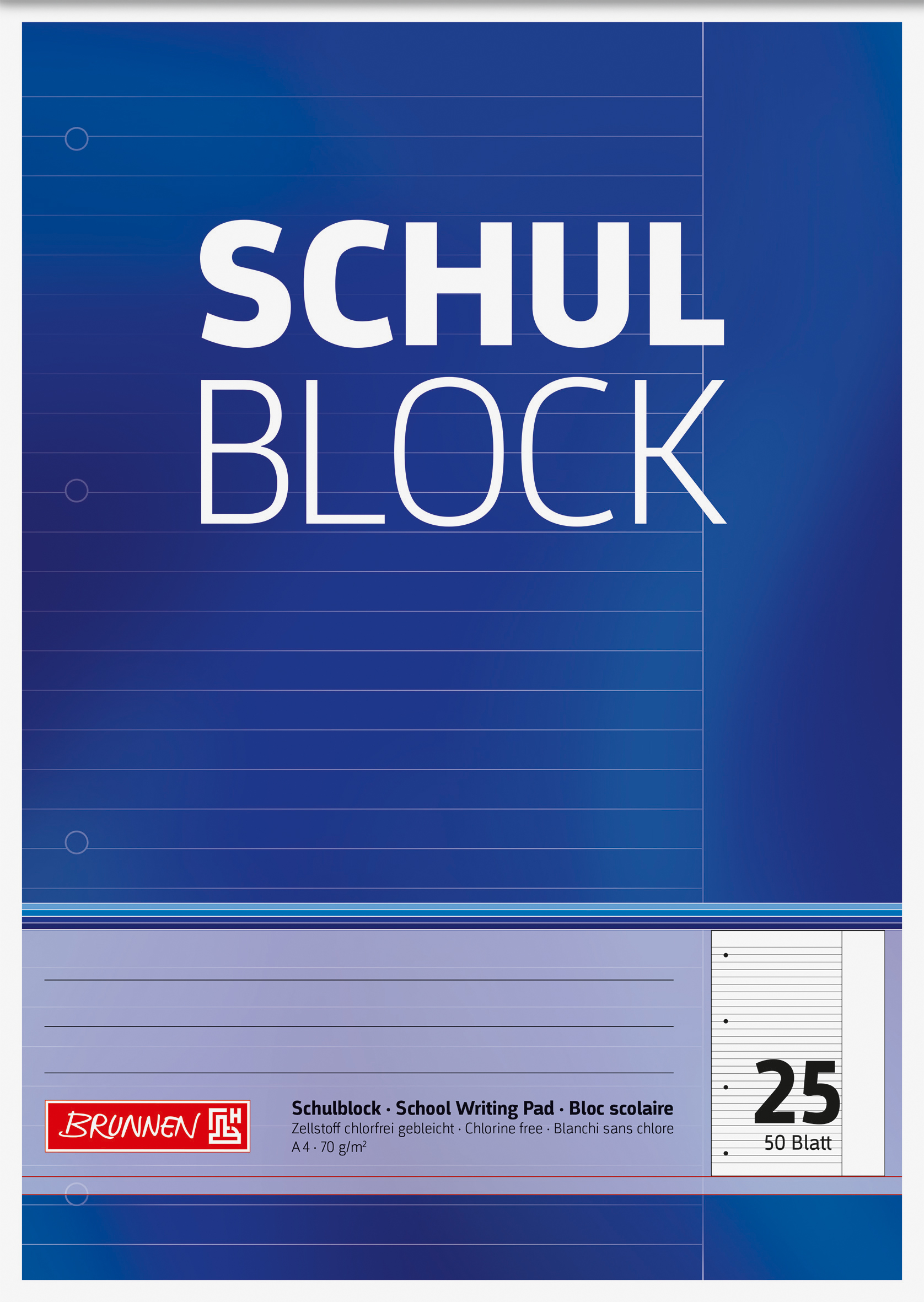 Schulbl A4 70g 50Bl Lin25 gel