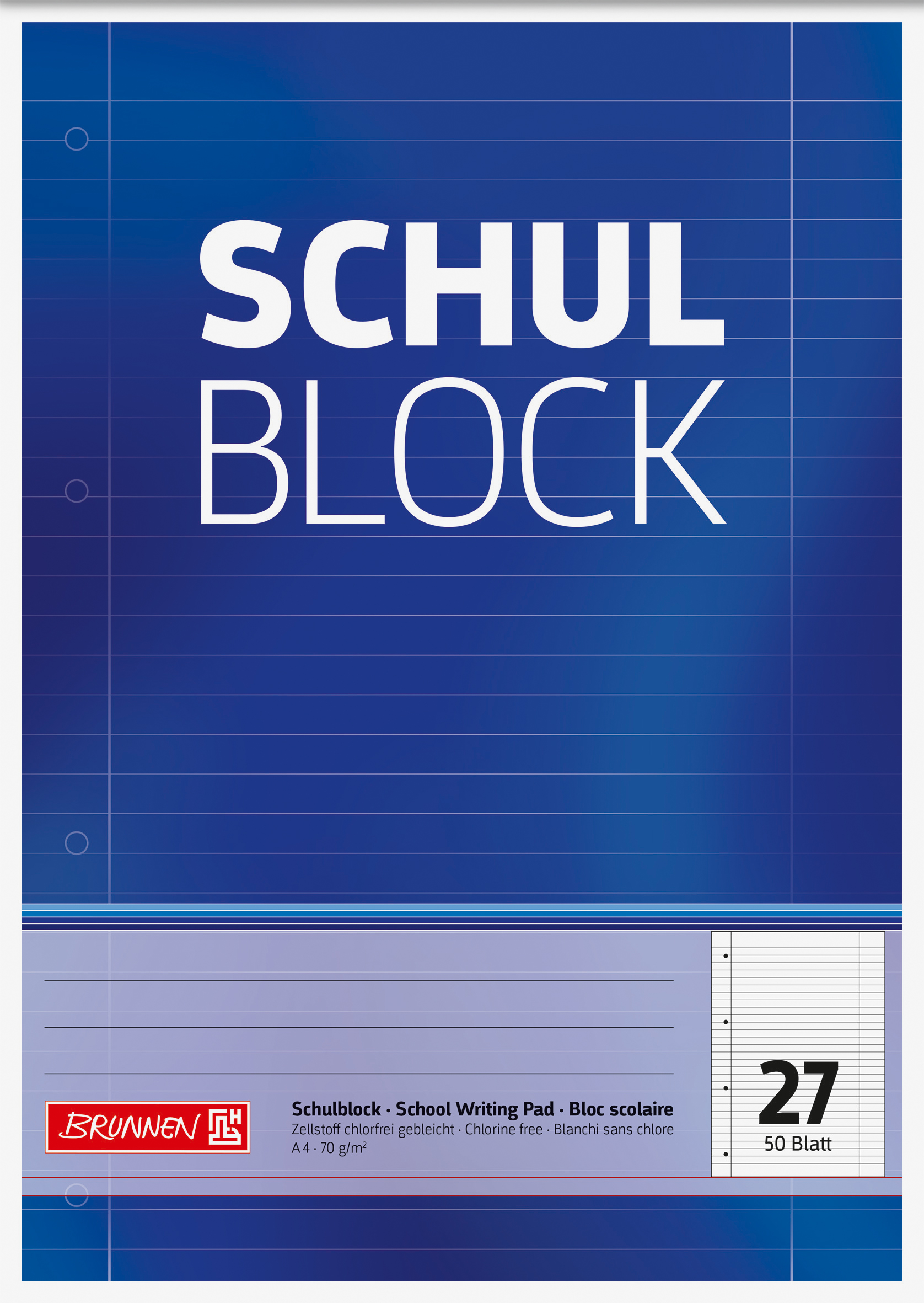 Schulbl A4 70g 50Bl Lin27 gel